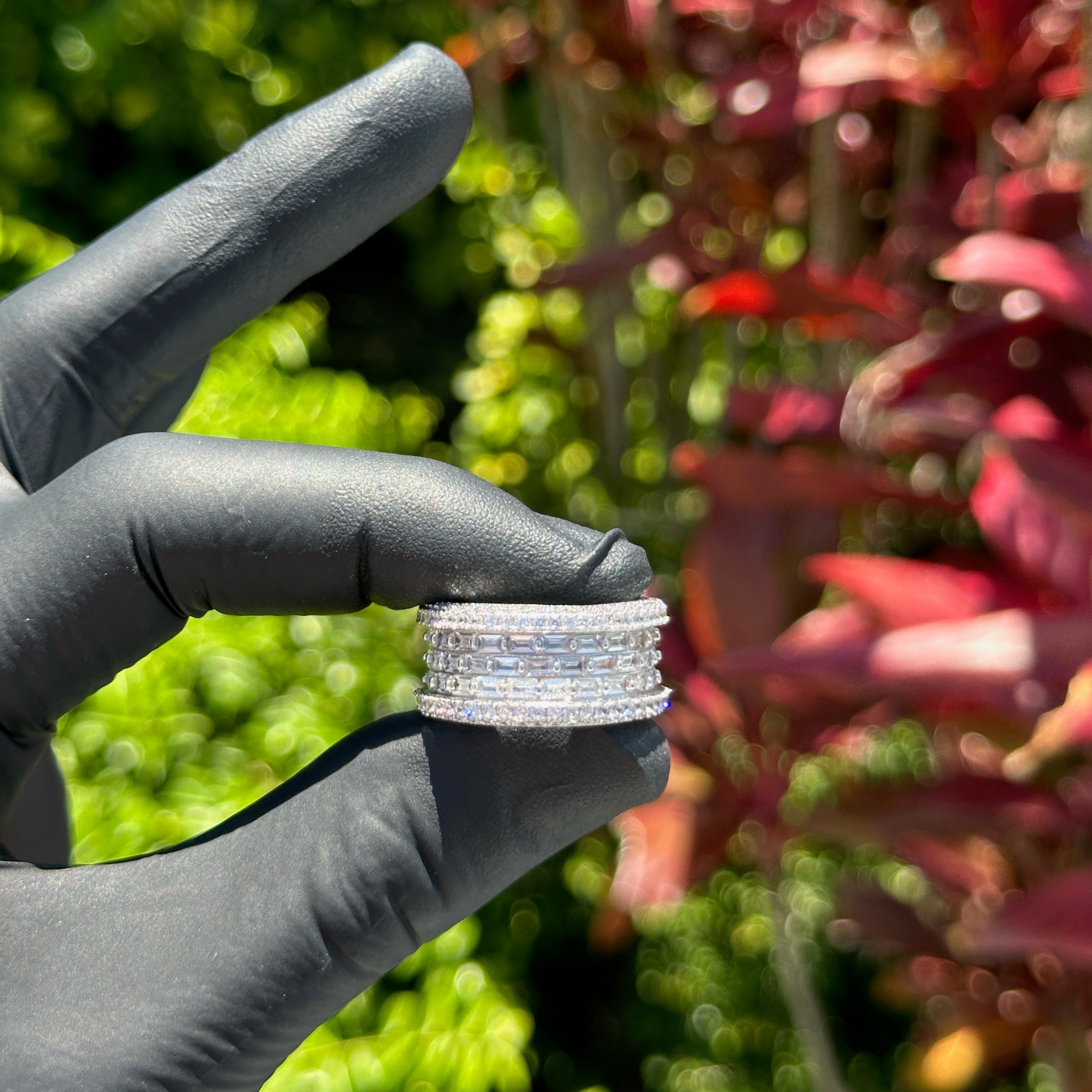 Brick Style Iced Band Ring