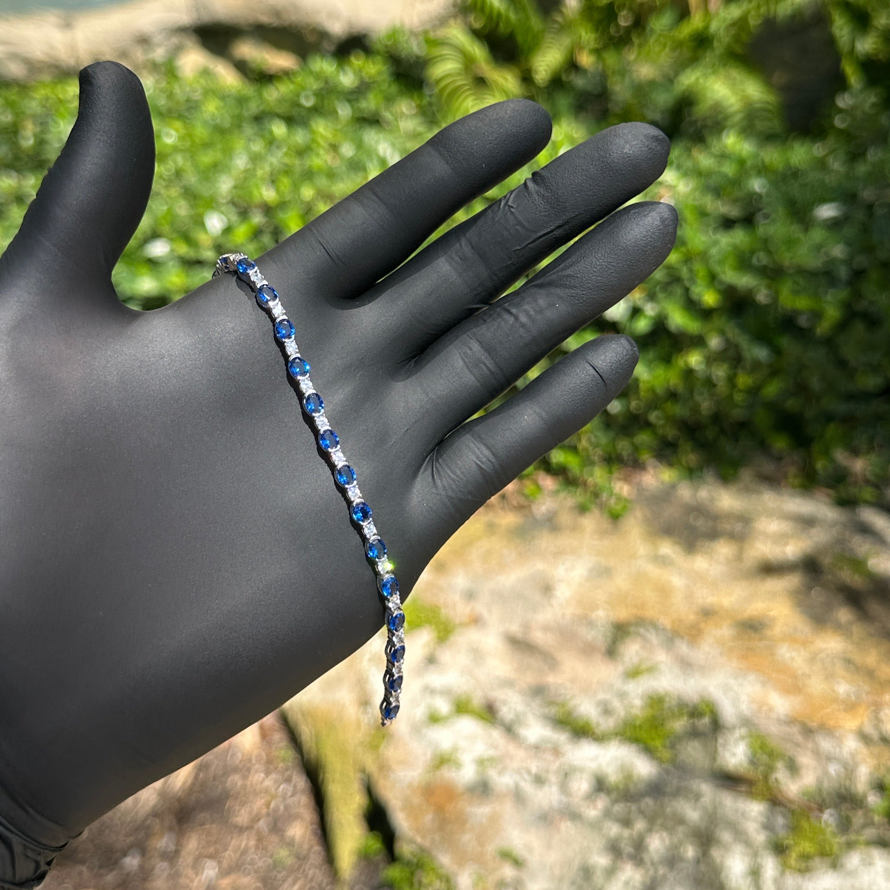Oval Blue Stone Tennis Bracelet