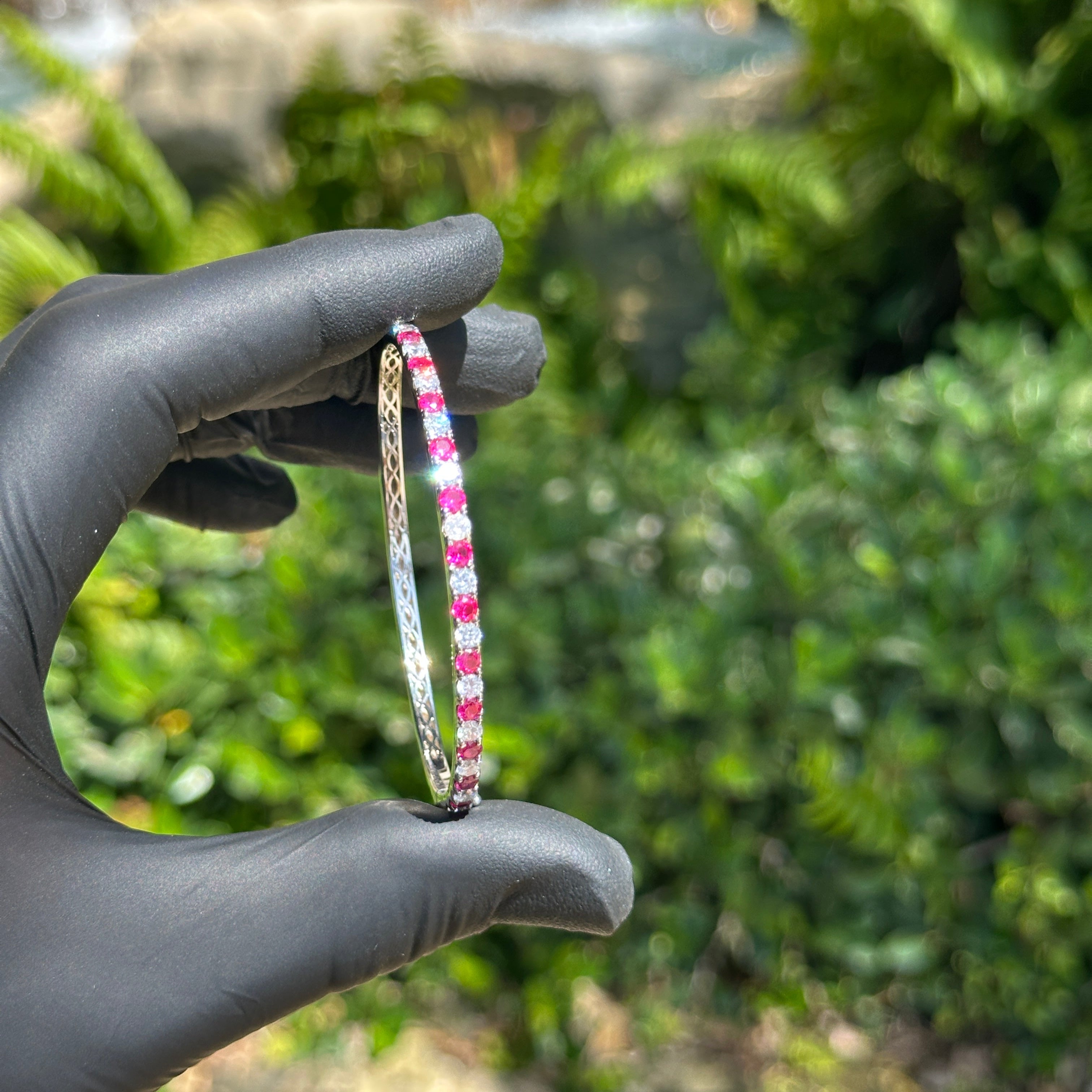 Green & Pink CZ Eternity Bangle