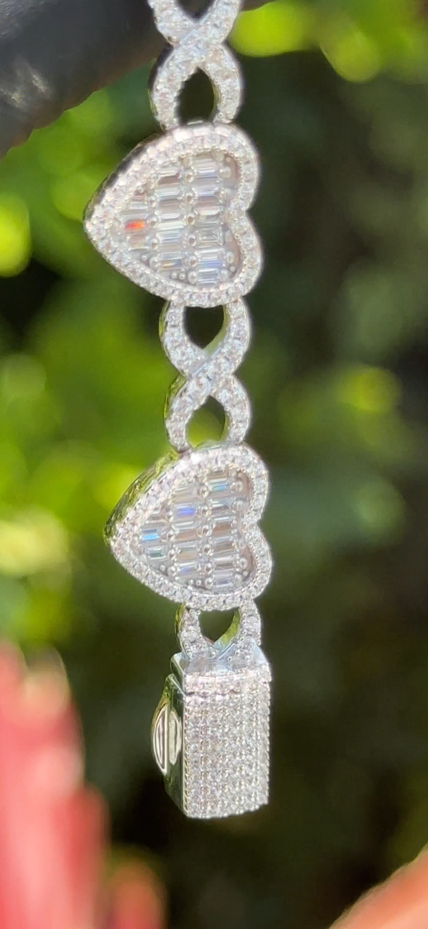 Iced Heart Link Bracelet – Sterling Silver with Cubic Zirconia | Luxury Women’s Bling Statement Jewelry