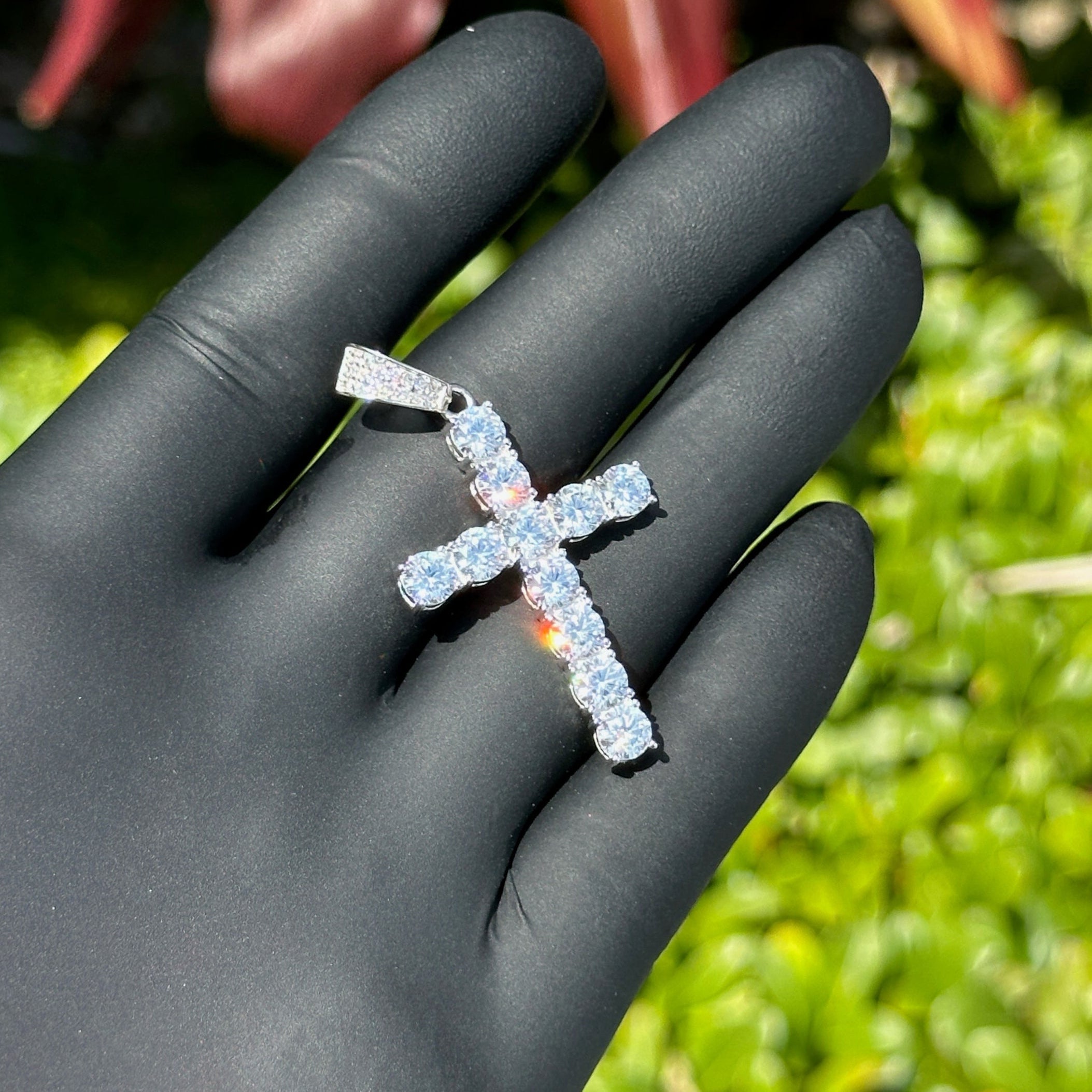 Iced Out Cross Pendant – Sterling Silver with Cubic Zirconia | Religious Necklace Charm for Men & Women