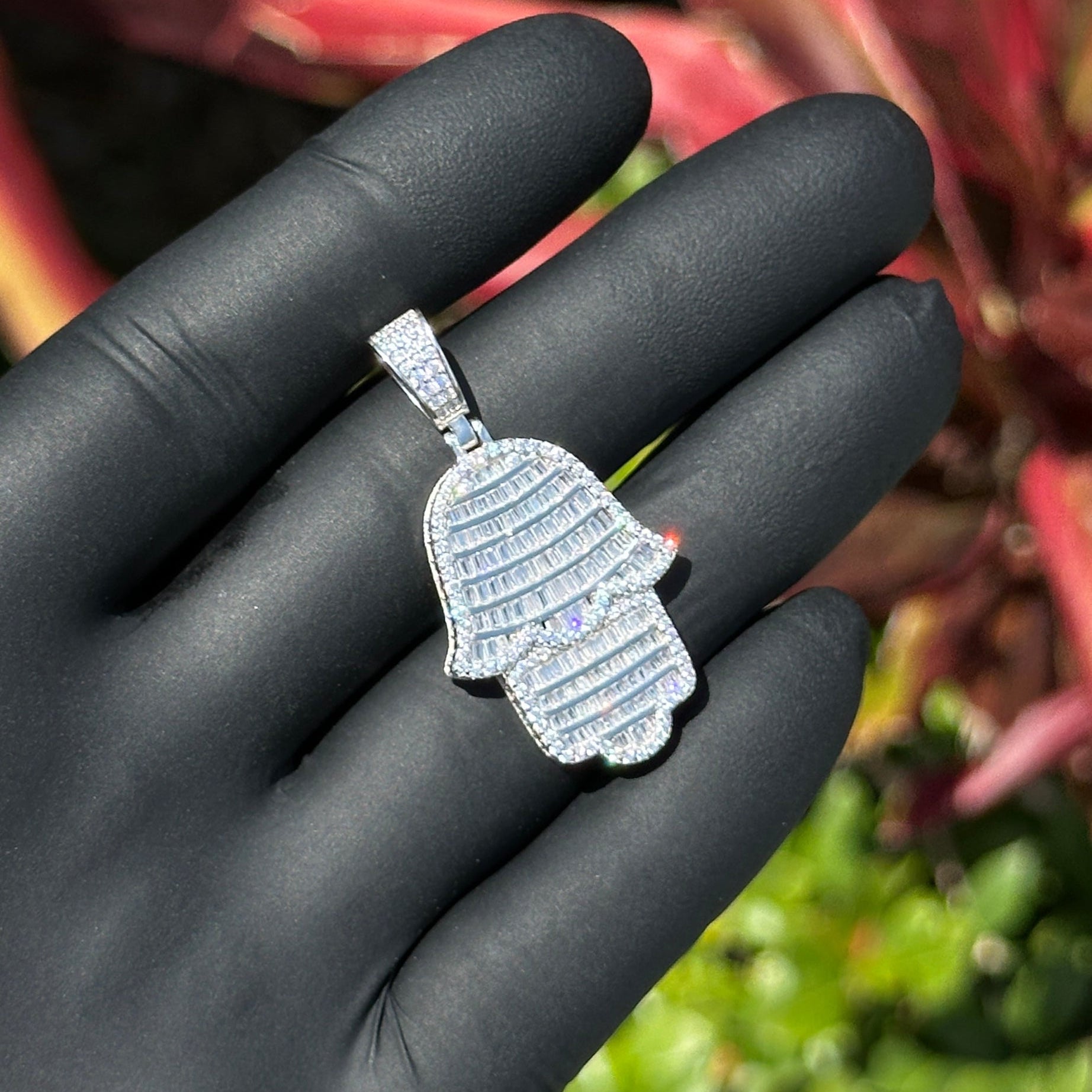 Hamsa Pendant – Sterling Silver with Cubic Zirconia | Iced Out Hamsa Necklace Charm for Protection & Style
