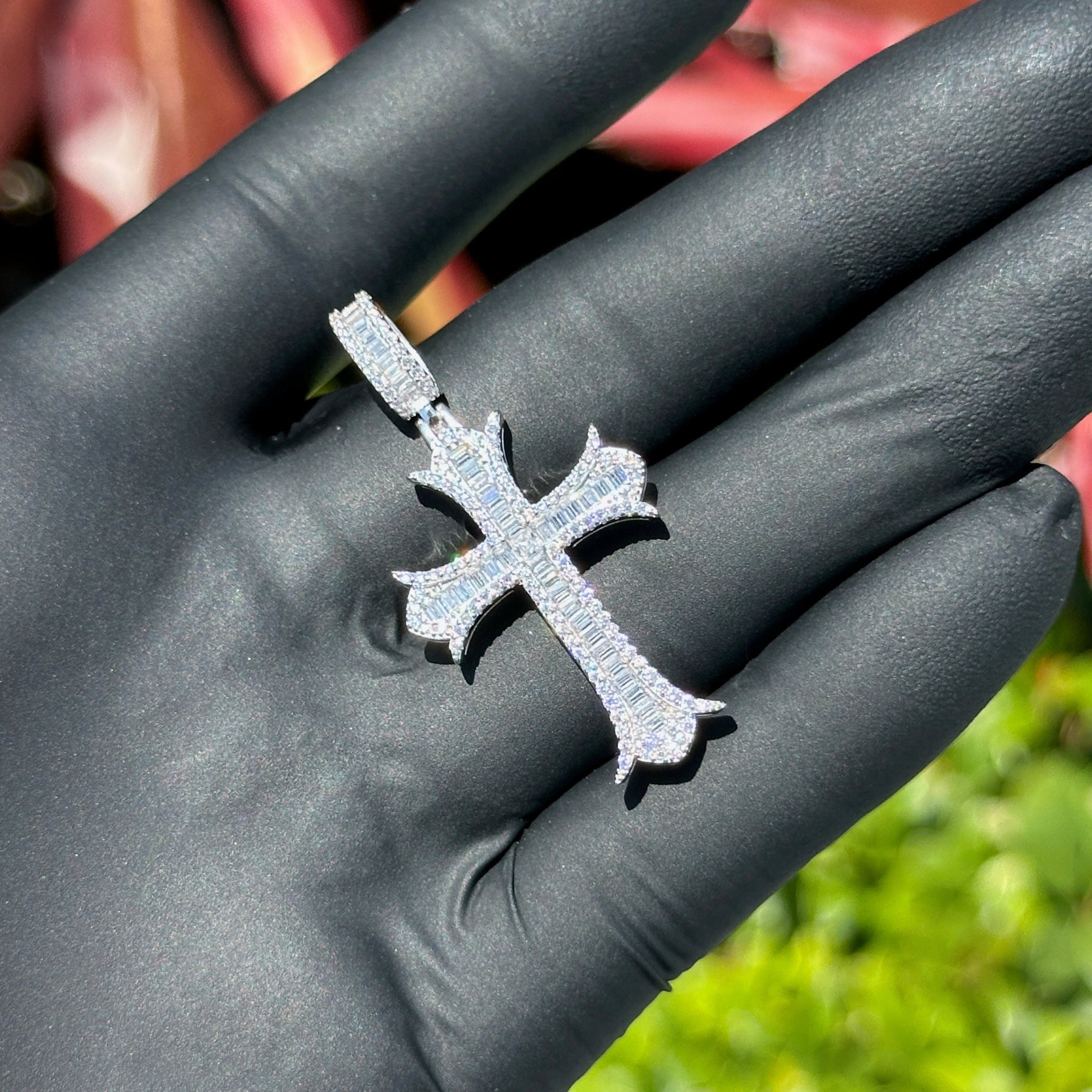 Gothic Cross Pendant – Sterling Silver with Cubic Zirconia | Bold Iced Out Religious Necklace Charm