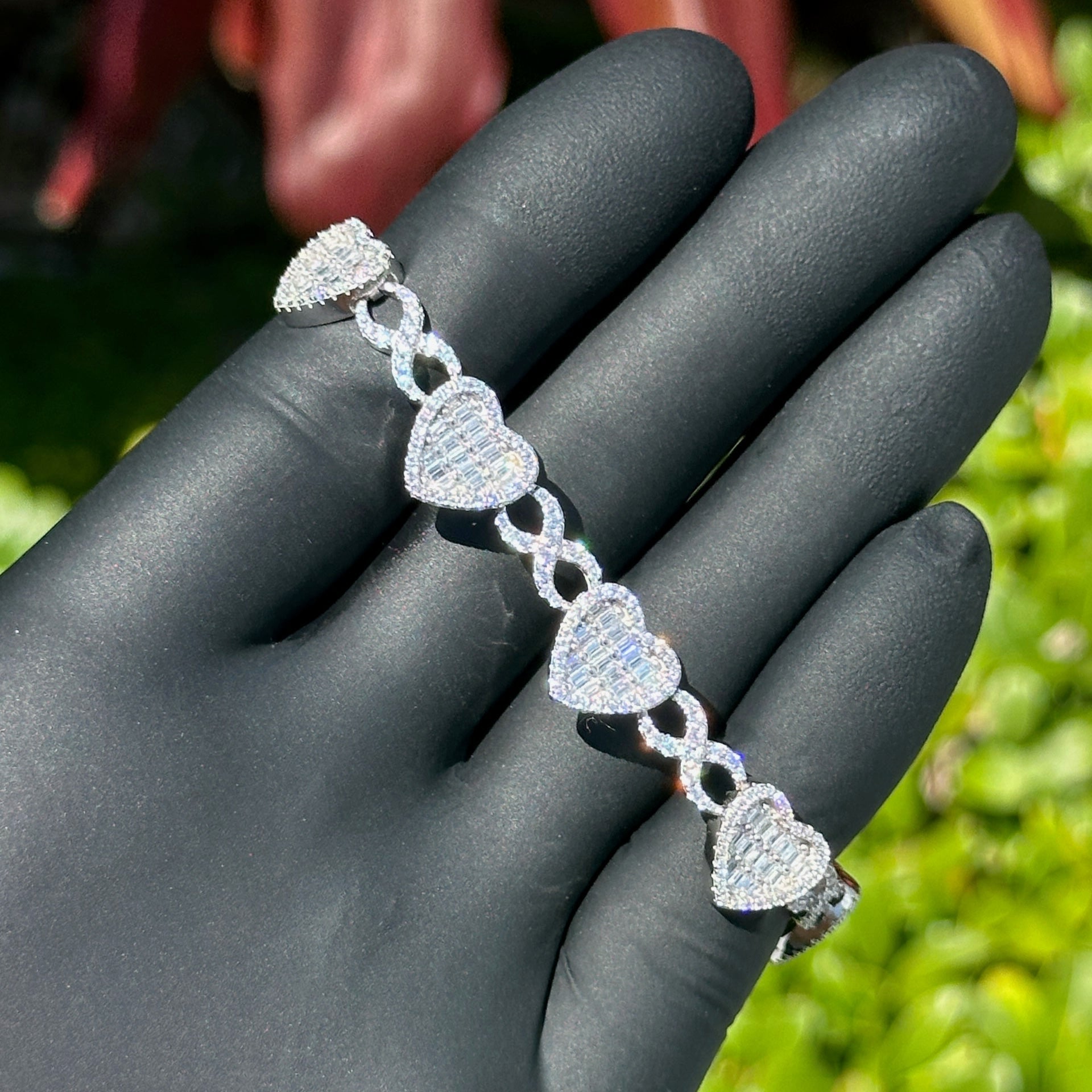 Iced Heart Link Bracelet – Sterling Silver with Cubic Zirconia | Luxury Women’s Bling Statement Jewelry