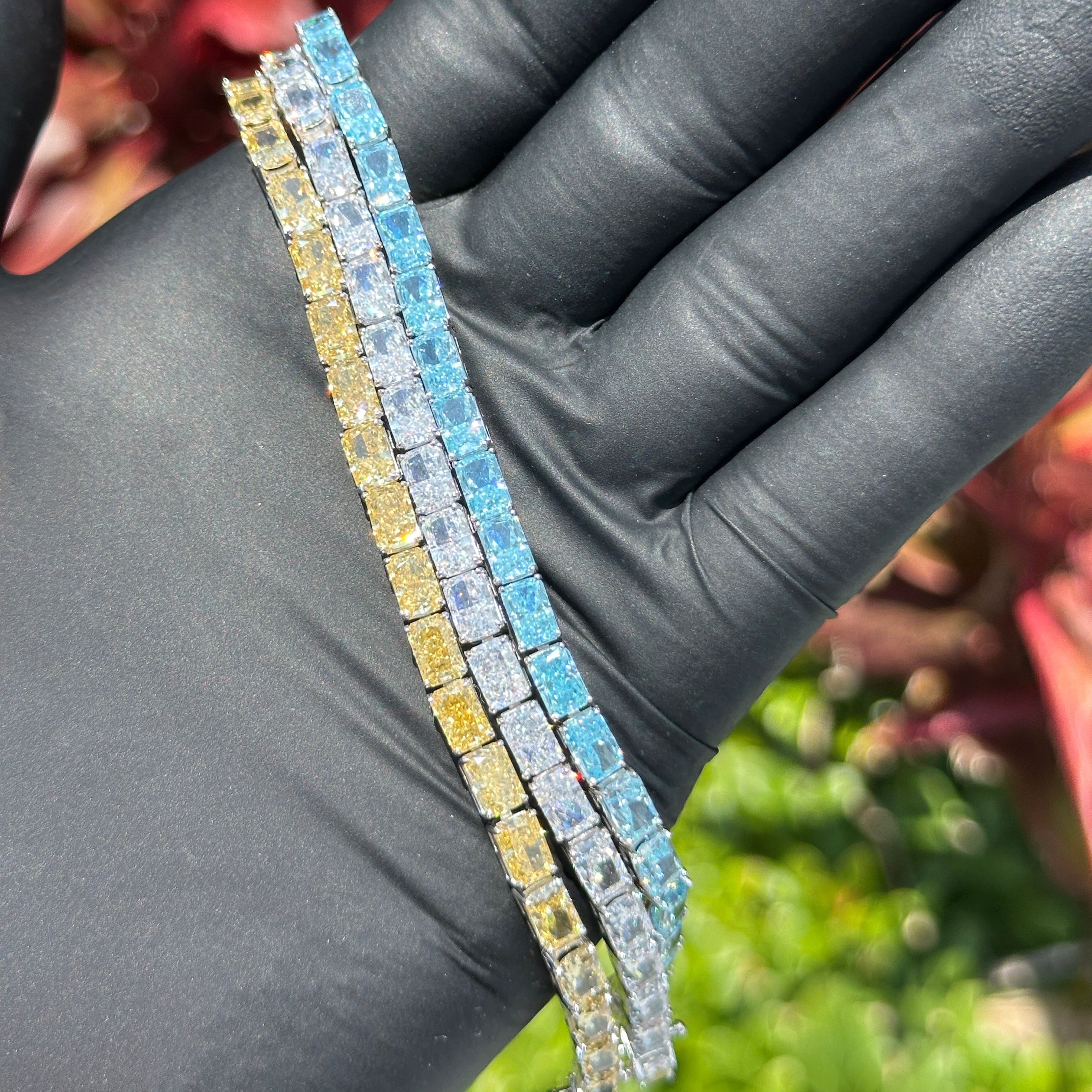 Colored CZ Iced Link Bracelet – Sterling Silver with Cubic Zirconia | Yellow, Blue, or Clear