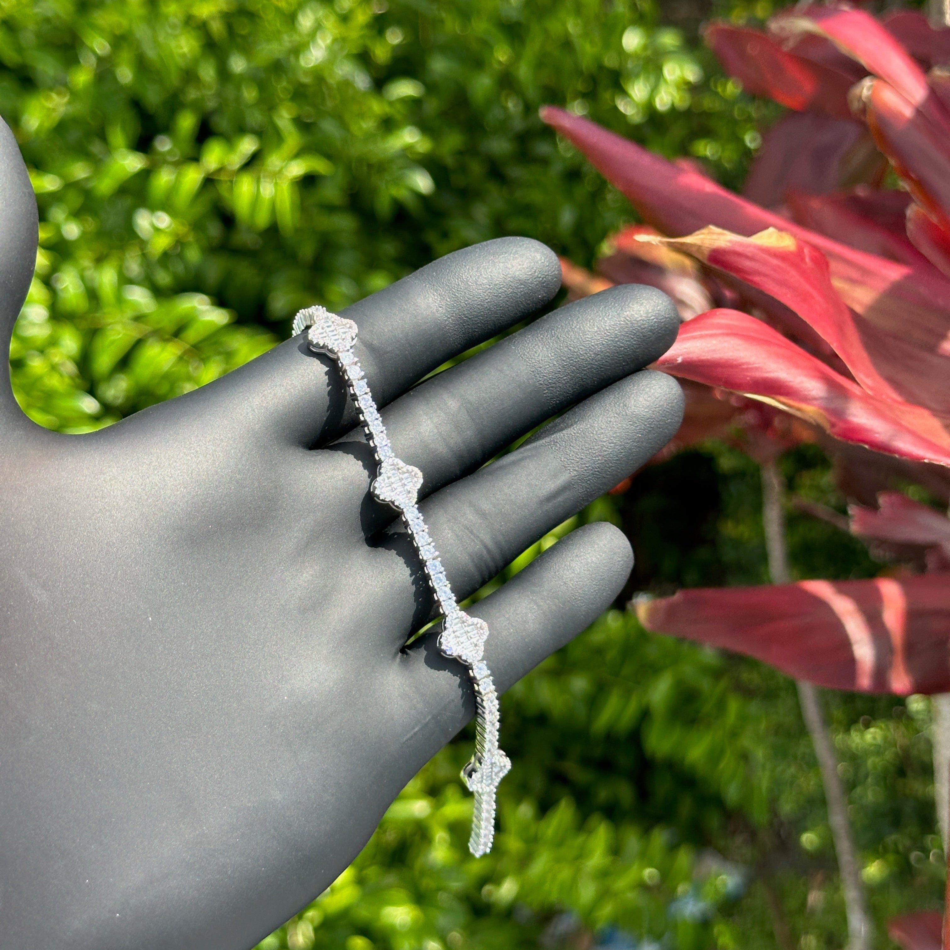 Sterling Silver CZ Clover Tennis Bracelet | Elegant Dainty Sparkle | Lucky Charm Jewelry