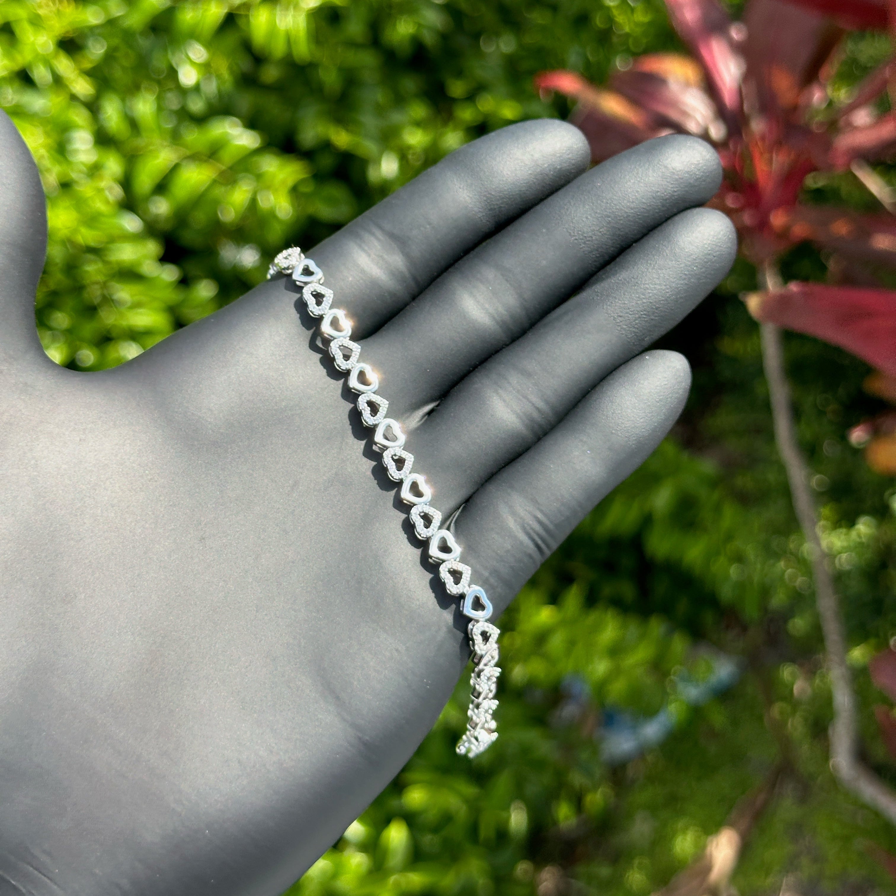 Sterling Silver CZ Heart Link Bracelet | Dainty Open Heart Chain | Elegant Love-Inspired Jewelry