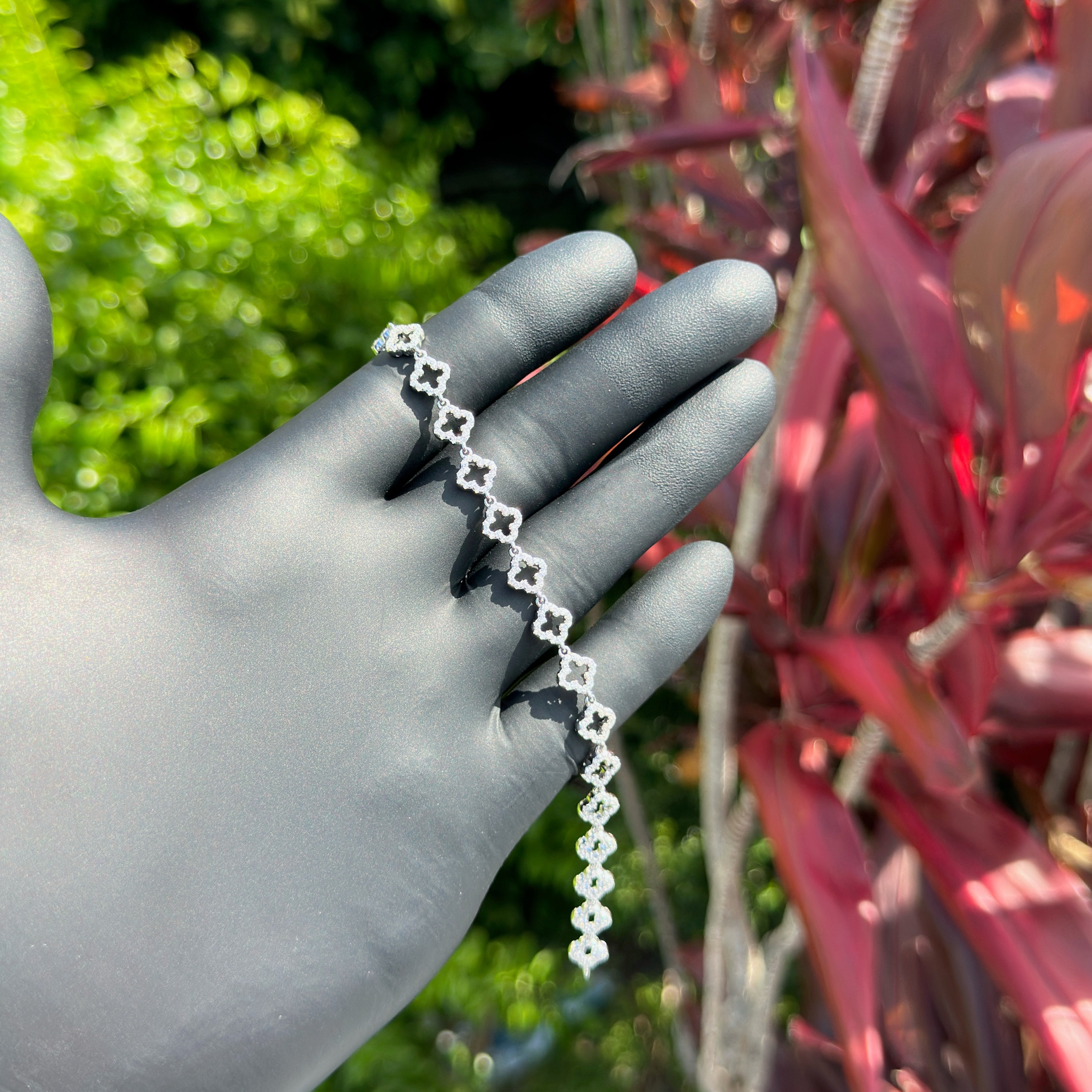 Clover Link Bracelet – Sterling Silver with Cubic Zirconia | Elegant Lucky Charm Wristwear