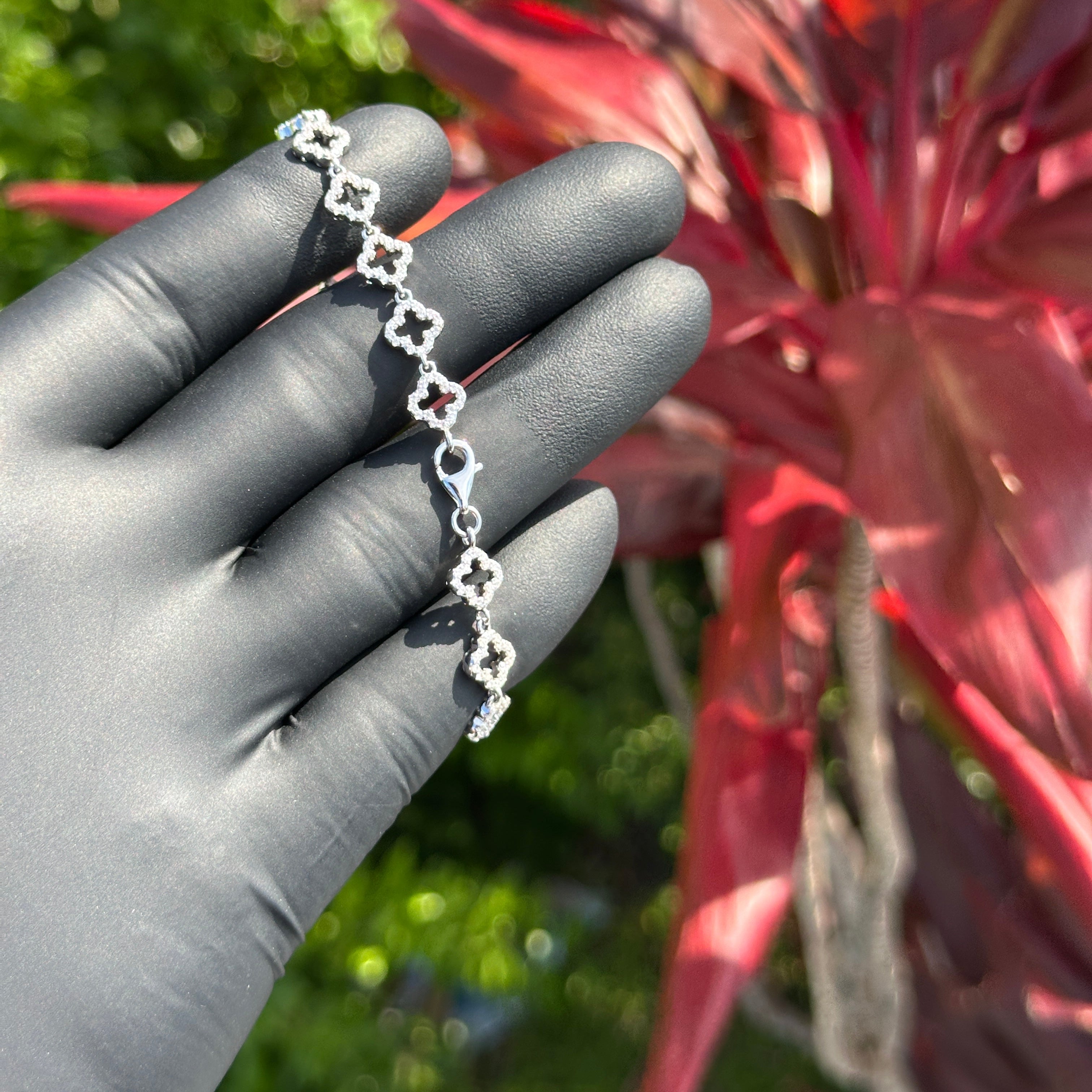 Clover Link Bracelet – Sterling Silver with Cubic Zirconia | Elegant Lucky Charm Wristwear