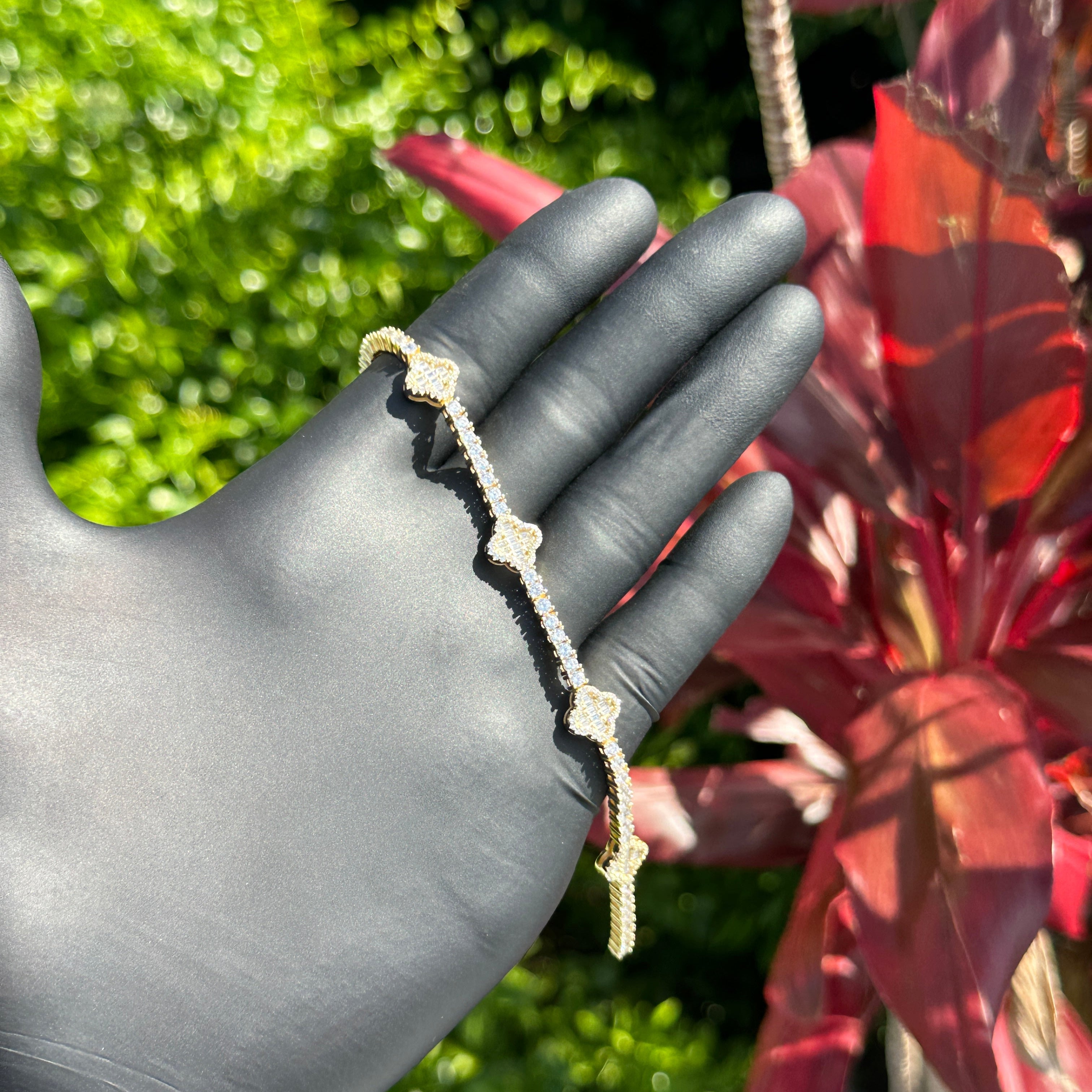Iced Out Clover Bracelet – 14k Gold Plated Sterling Silver with Cubic Zirconia | Luxury Lucky Charm