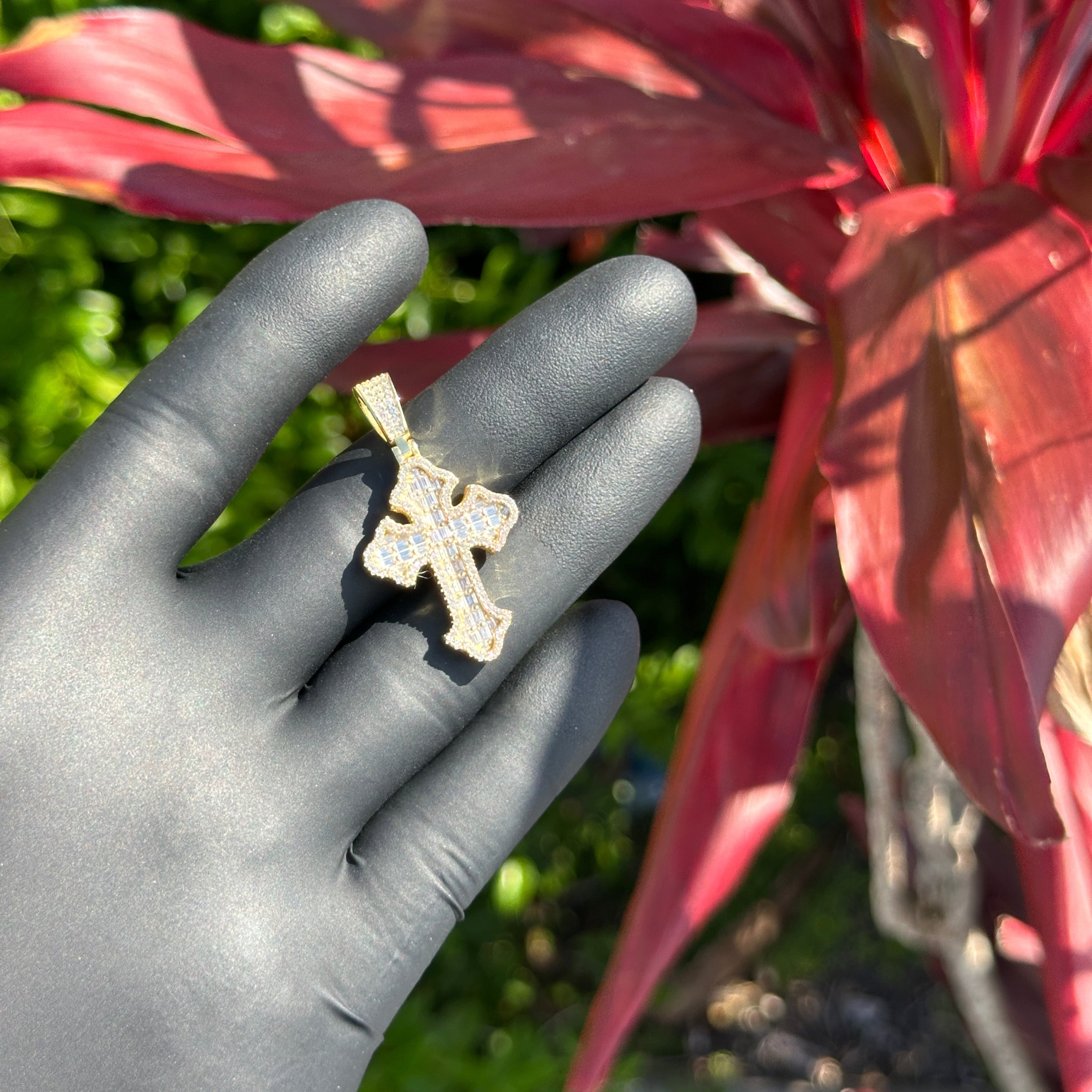 Iced Out Cross Pendant – 14k Gold Plated Sterling Silver with Cubic Zirconia | Luxury Faith Charm
