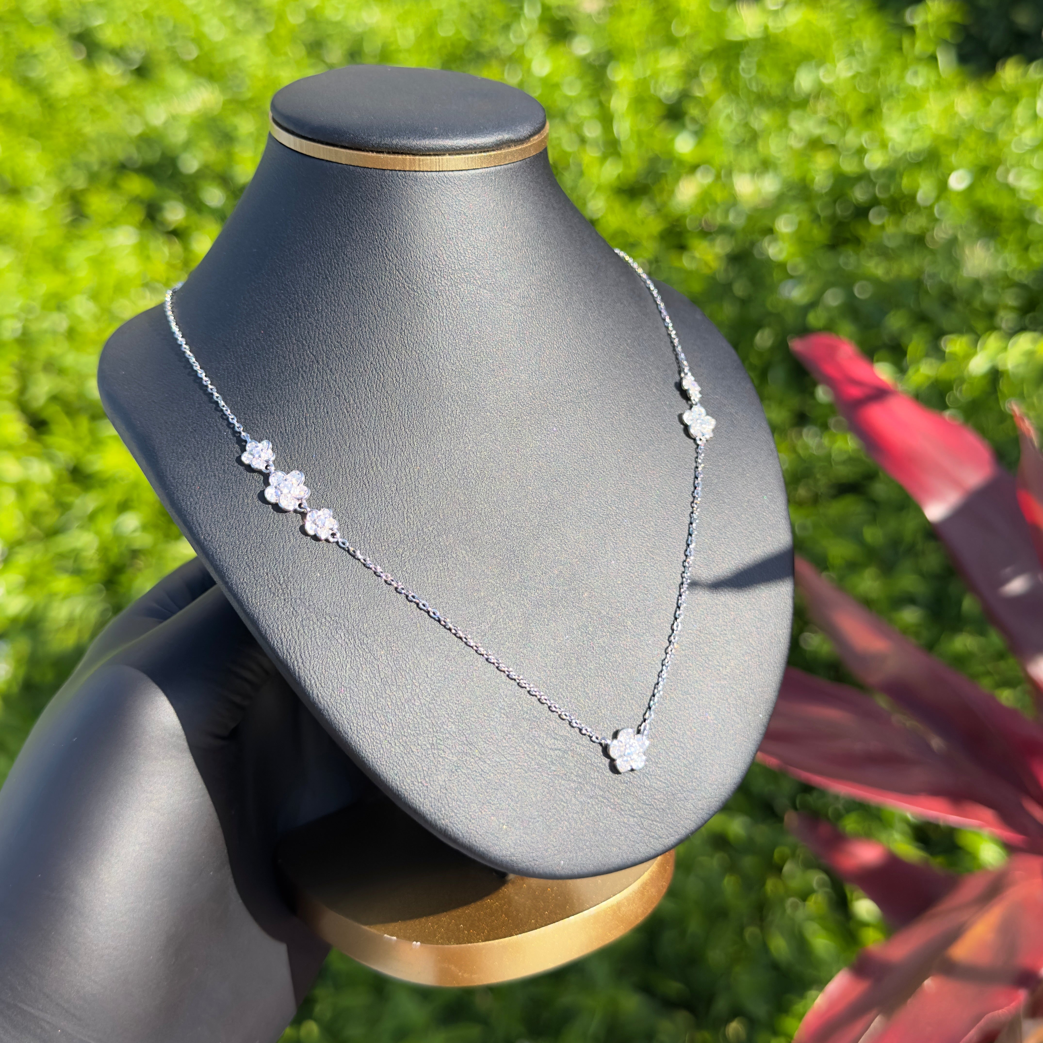 Iced Out Flower Pendant Necklace | 925 Sterling Silver | CZ Dainty Sparkle Chain