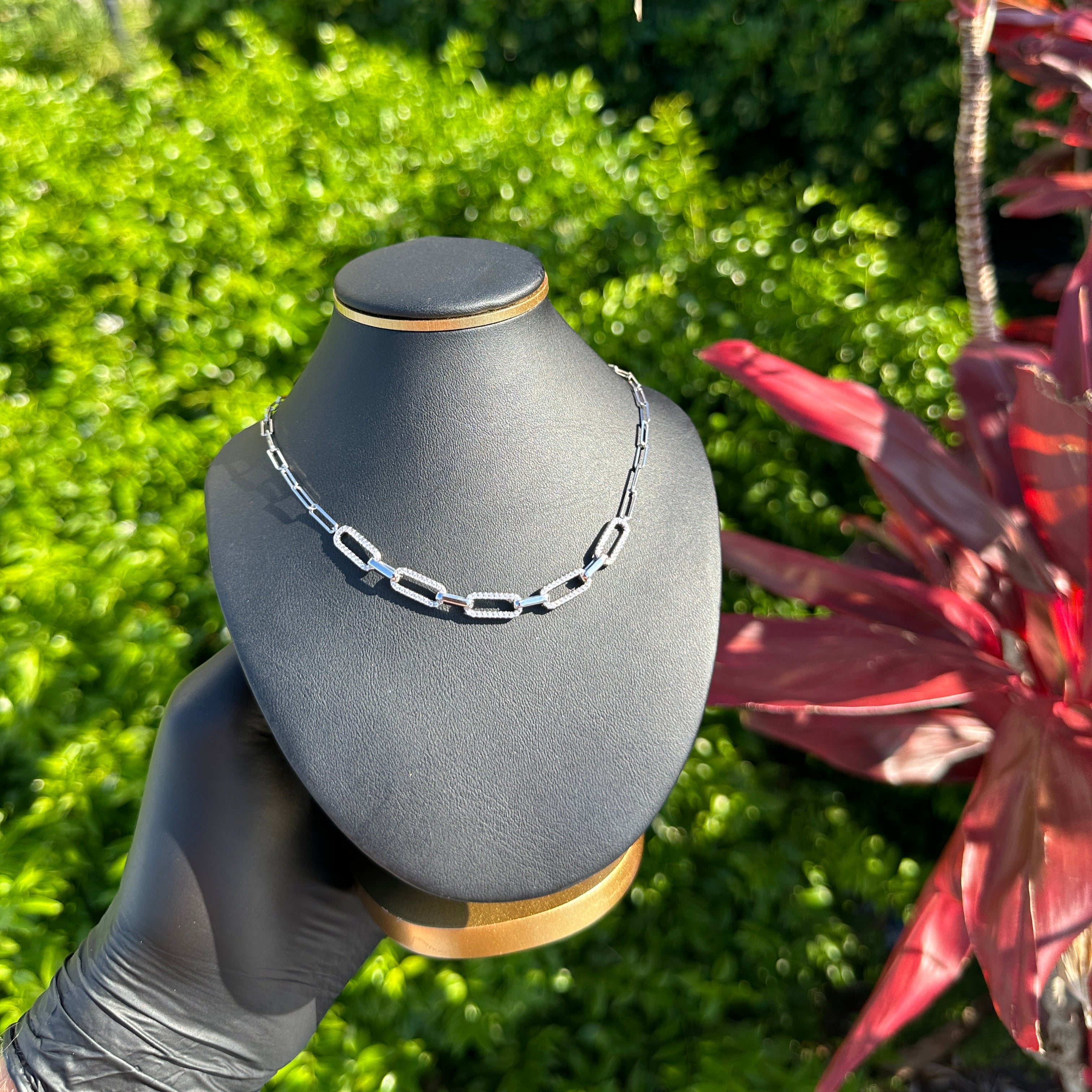 Iced Paperclip Link Chain – Sterling Silver with Cubic Zirconia | Modern Statement Necklace