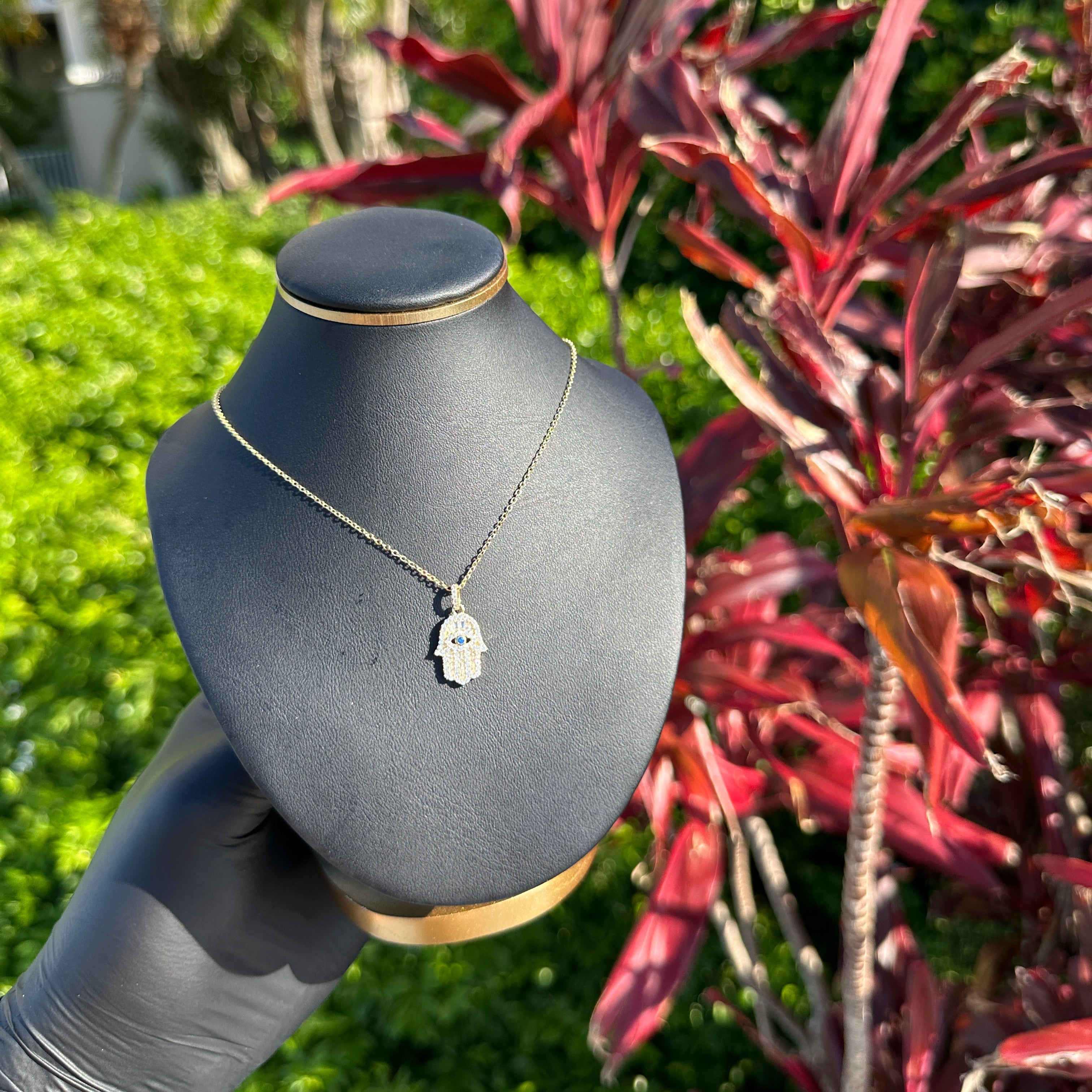 Hamsa Hand Necklace with Evil Eye – Sterling Silver with CZ Stone Dainty Spiritual Protection Jewelry