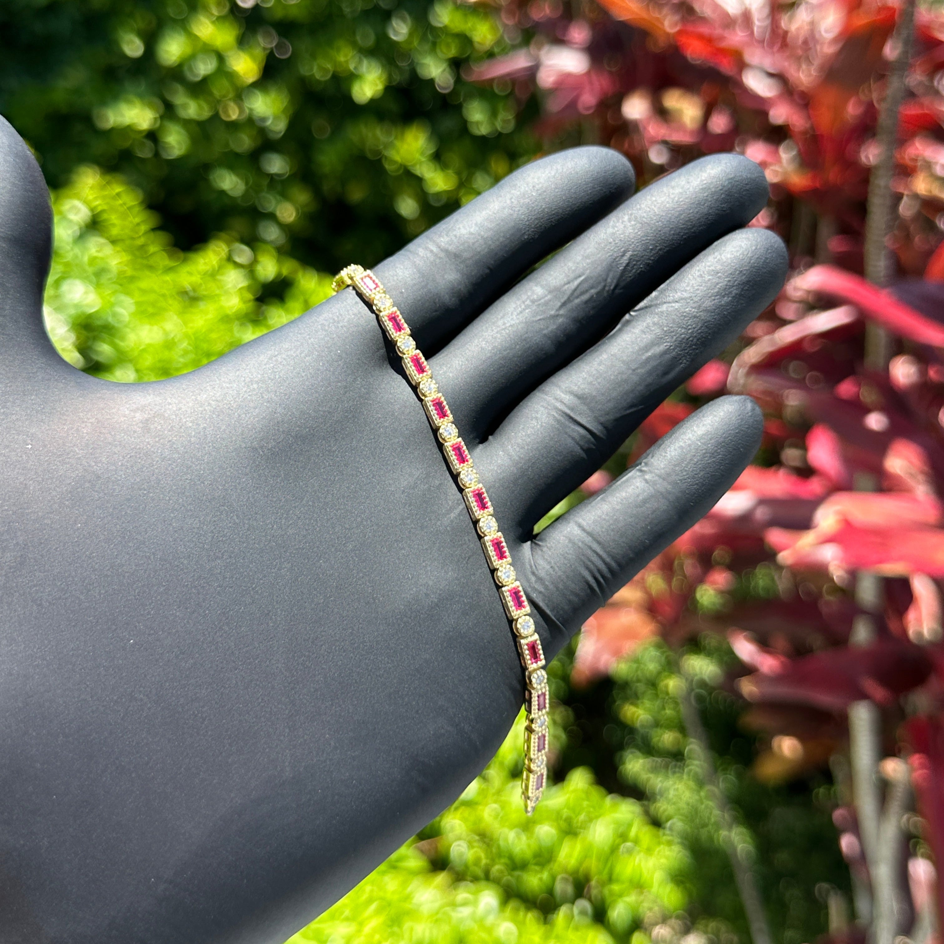 Ruby Baguette & Round CZ Tennis Bracelet