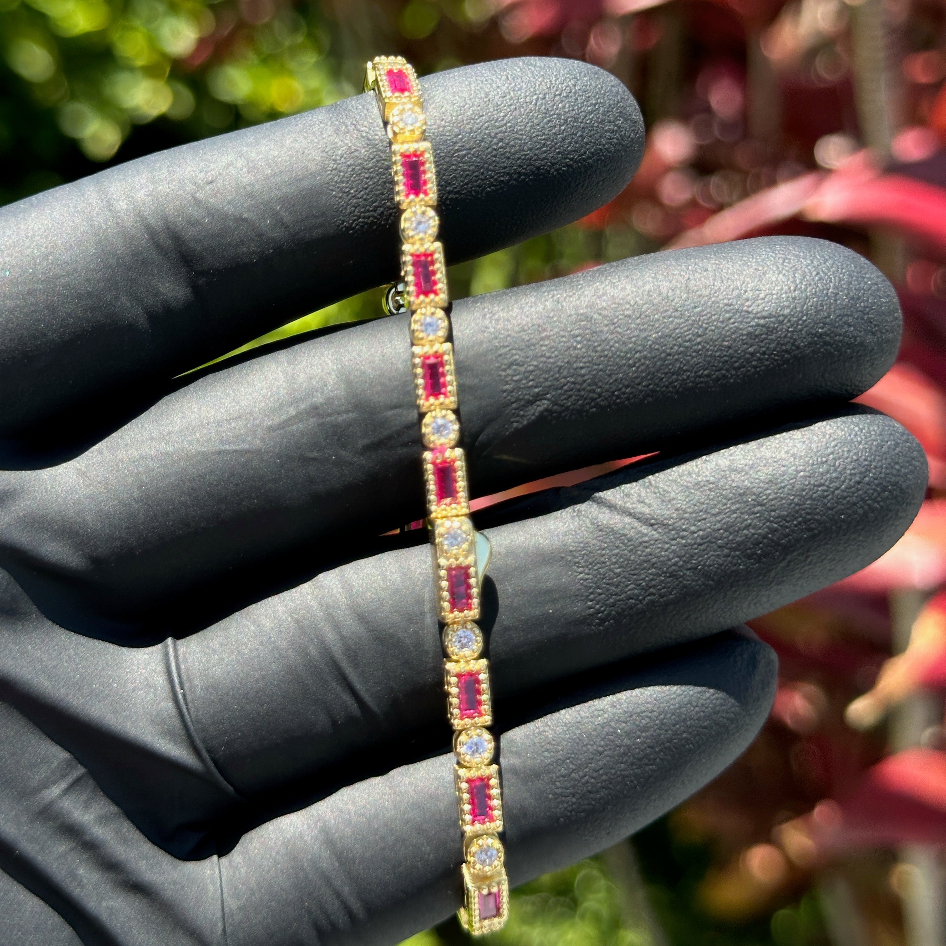 Ruby Baguette & Round CZ Tennis Bracelet