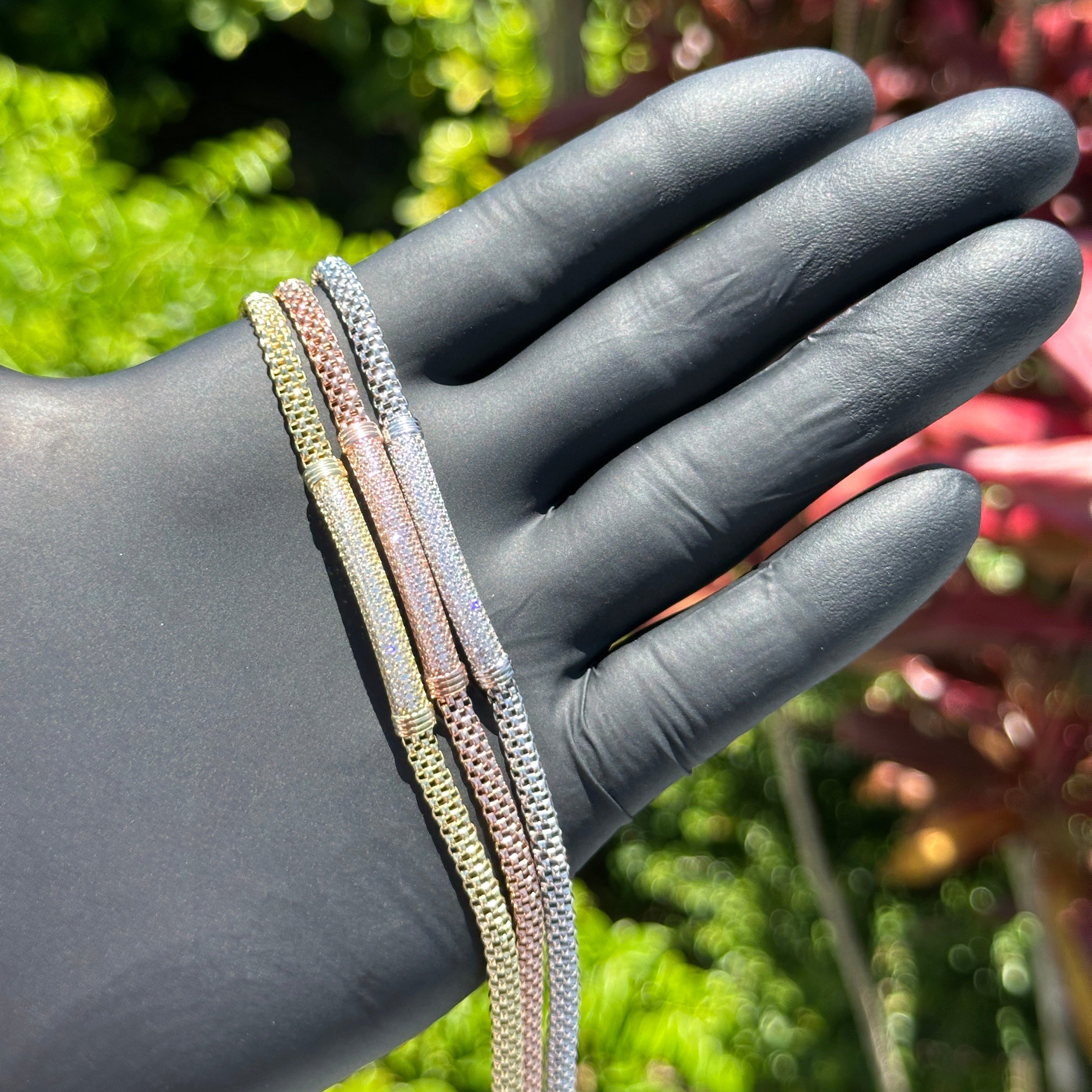 Tri-Color Mesh Chain Bracelet Set