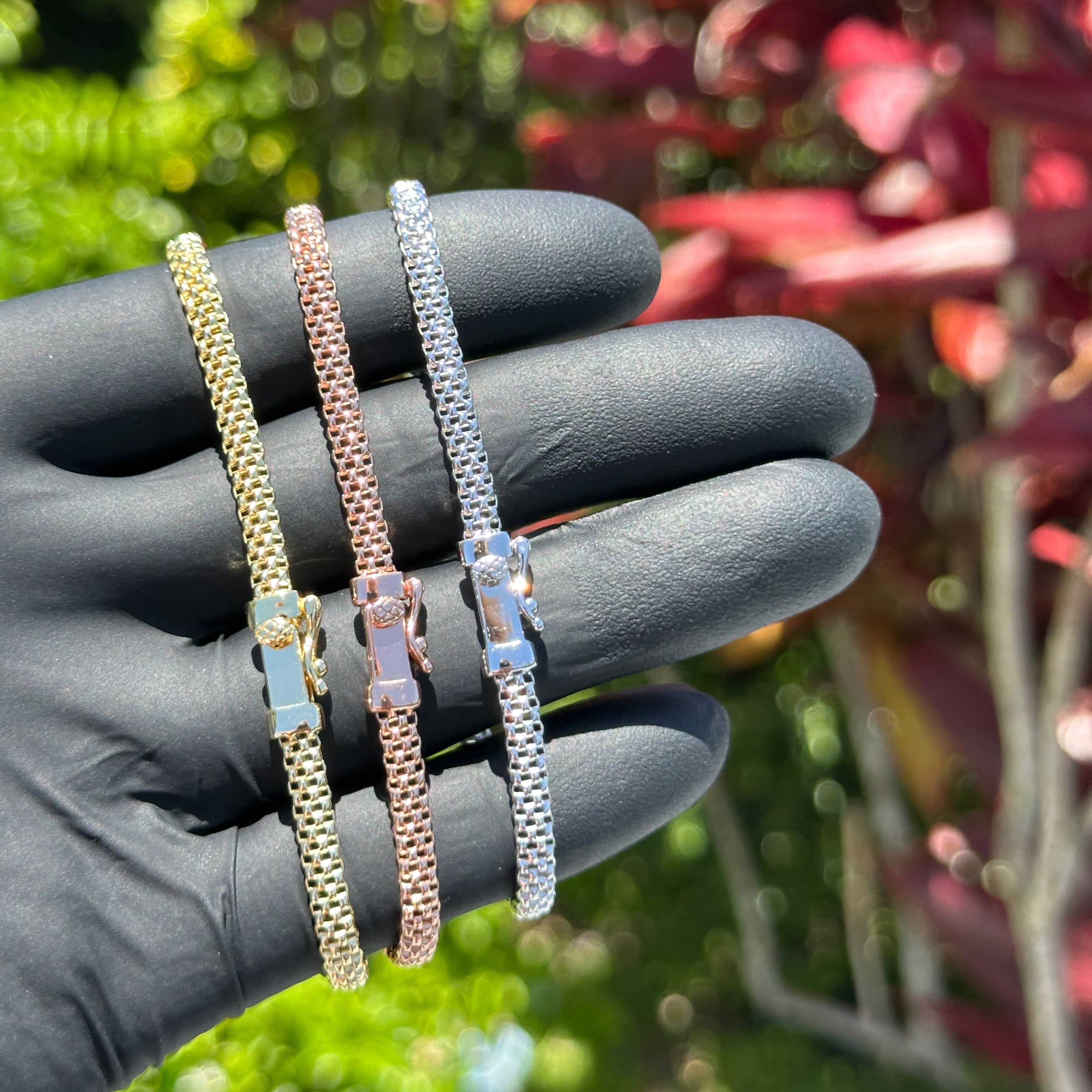 Tri-Color Mesh Chain Bracelet Set