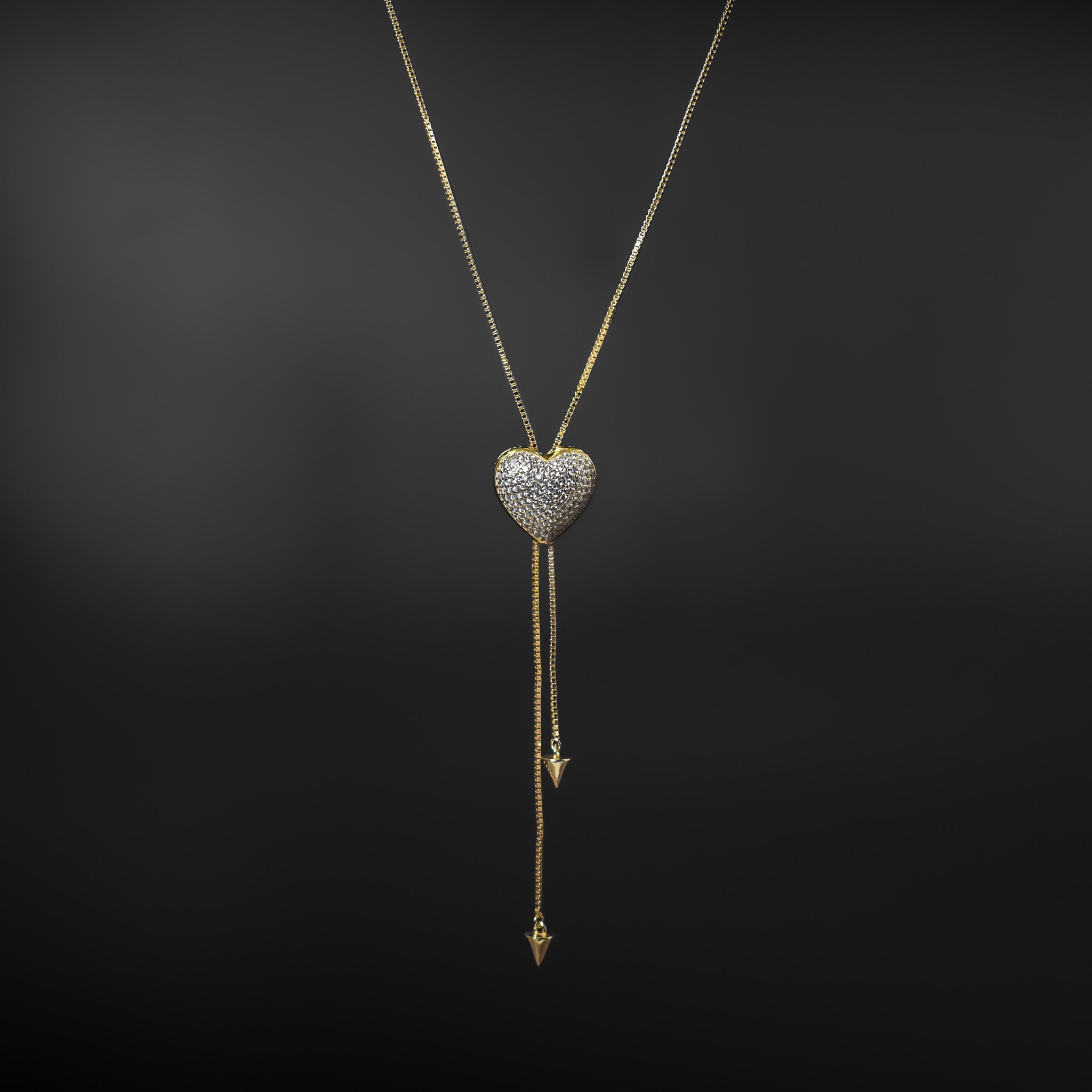 Adjustable Diamond Heart Lariat Necklace