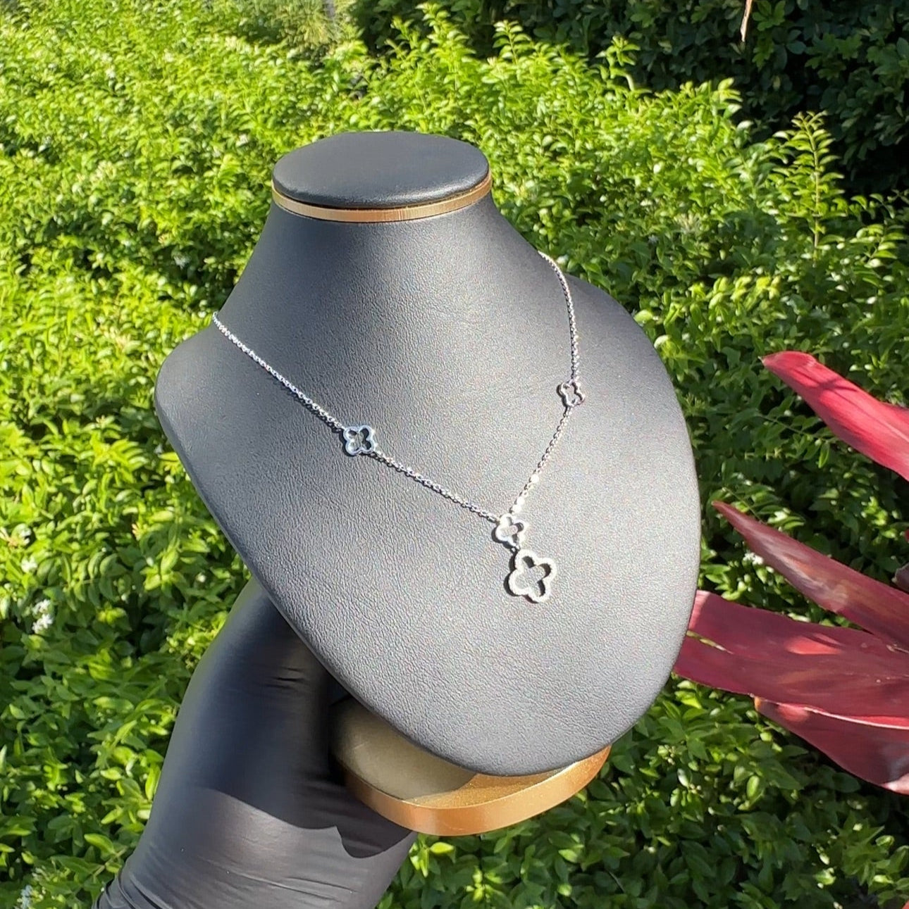 Iced Out Clover Pendant Necklace | 925 Sterling Silver | CZ Baguette Lucky Charm Chain 16-18 inch adjustable
