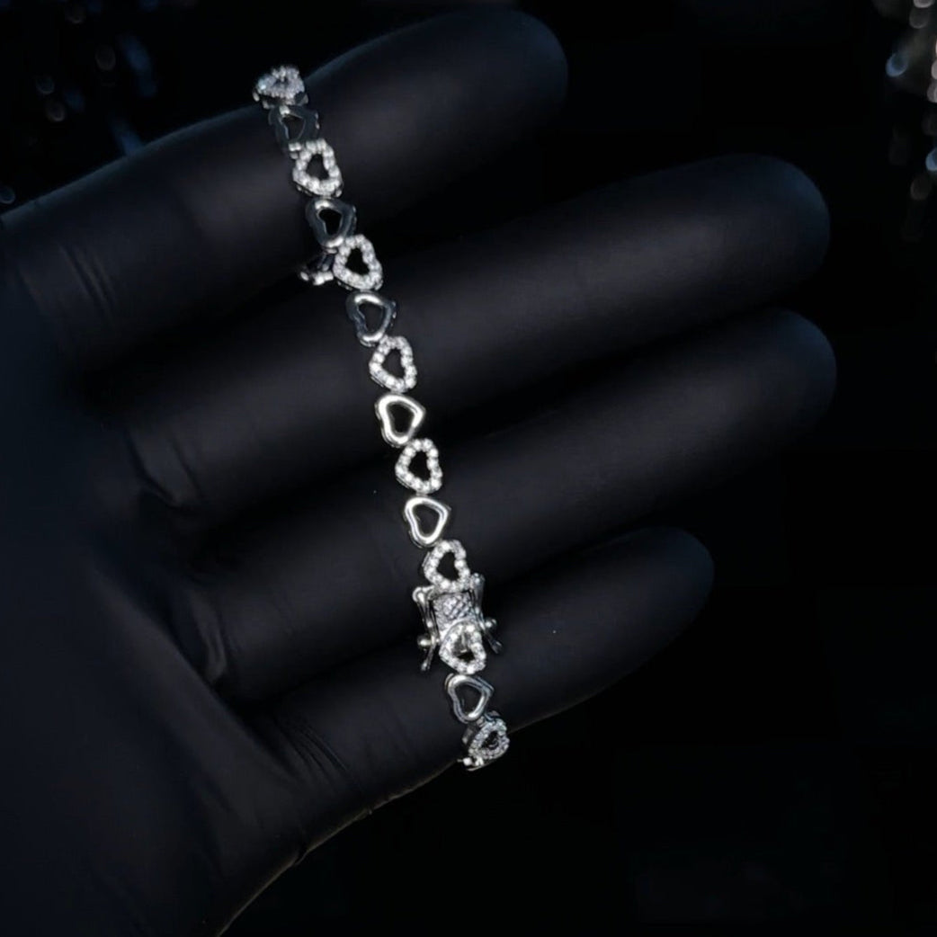 Sterling Silver CZ Heart Link Bracelet | Dainty Open Heart Chain | Elegant Love-Inspired Jewelry